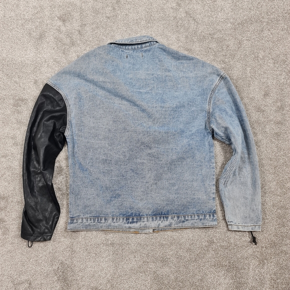 Zapp Oversized UK 6 Colour block Denim Jacket Blue & Black Pleather - Picture 4 of 6